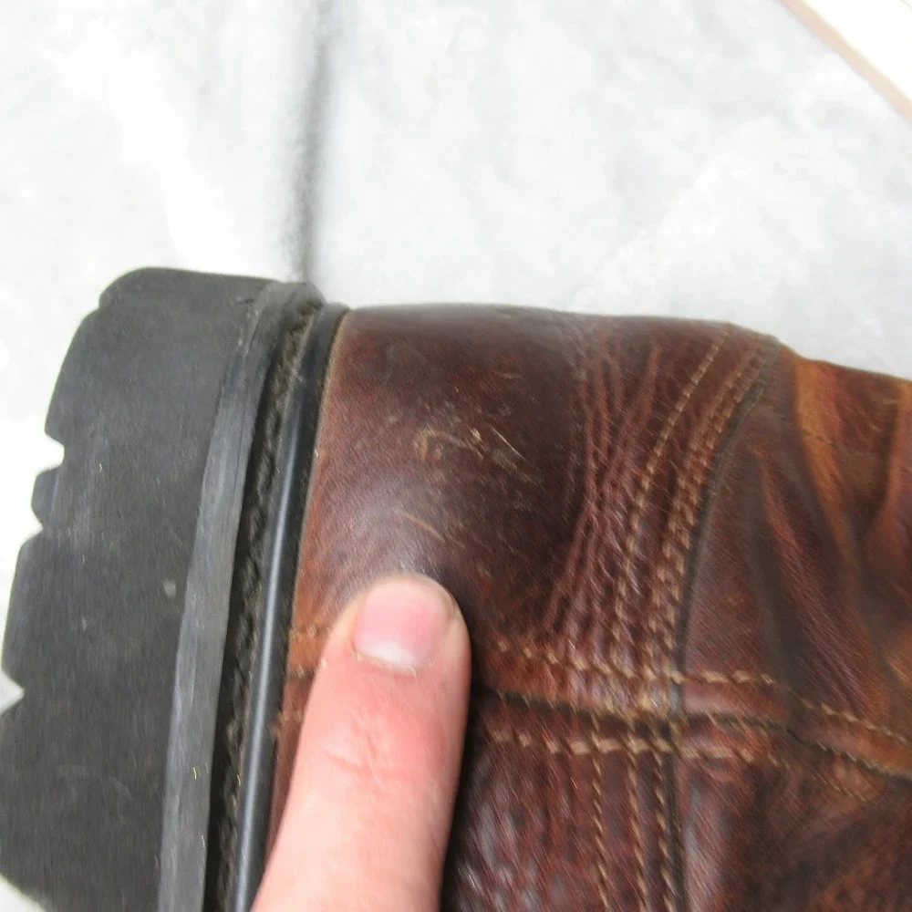 Justin Mens Boots 9.5 M Brown Leather Pull On‎ Cowboy Riding Roper Rugged Work